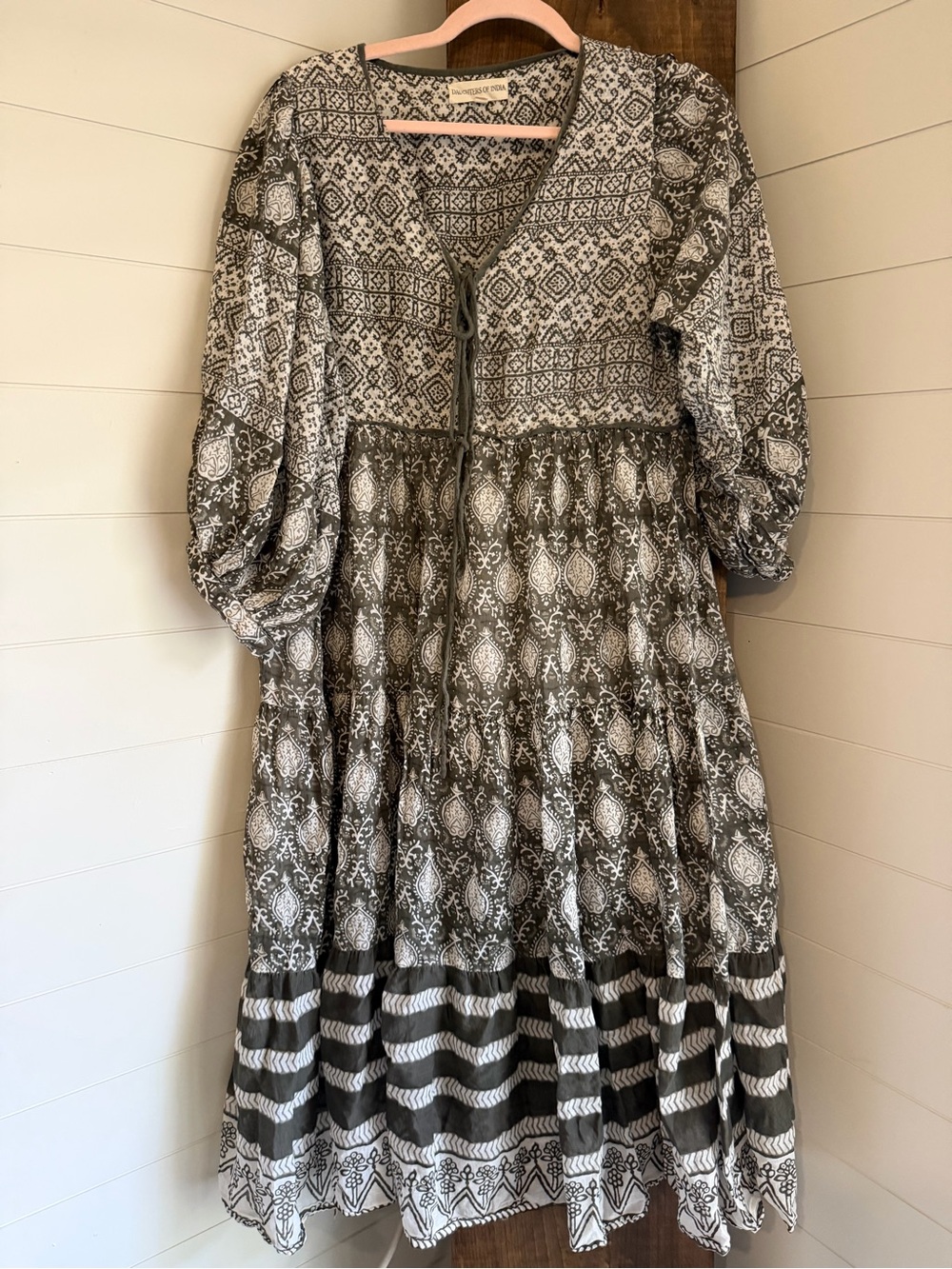 Daughters of India Olive and Cream Printed Top